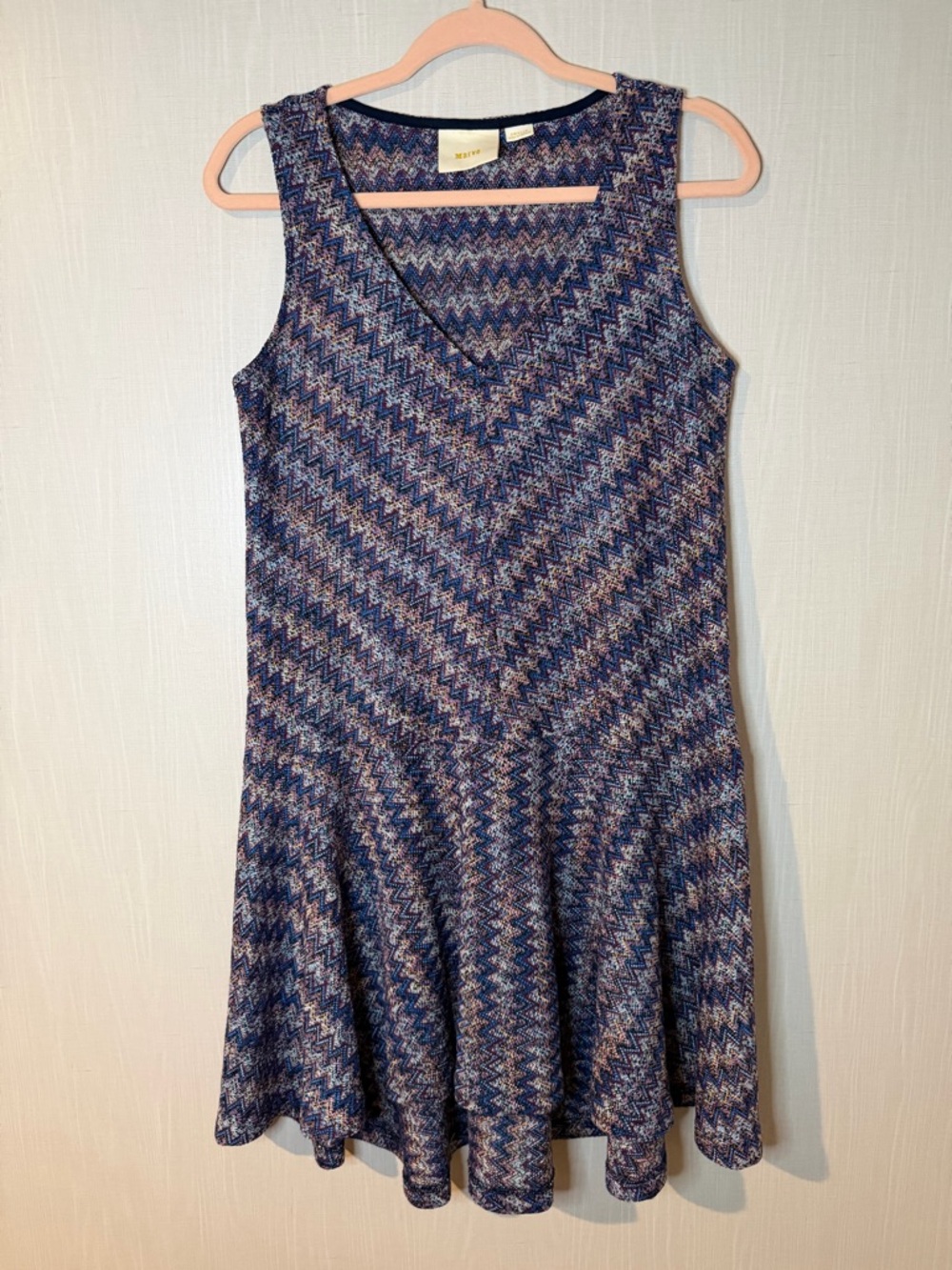 Anthropologie Maeve Westwater Drop Waist Sleeveless Chevron Knit Dress S Petite - Picture 2 of 5